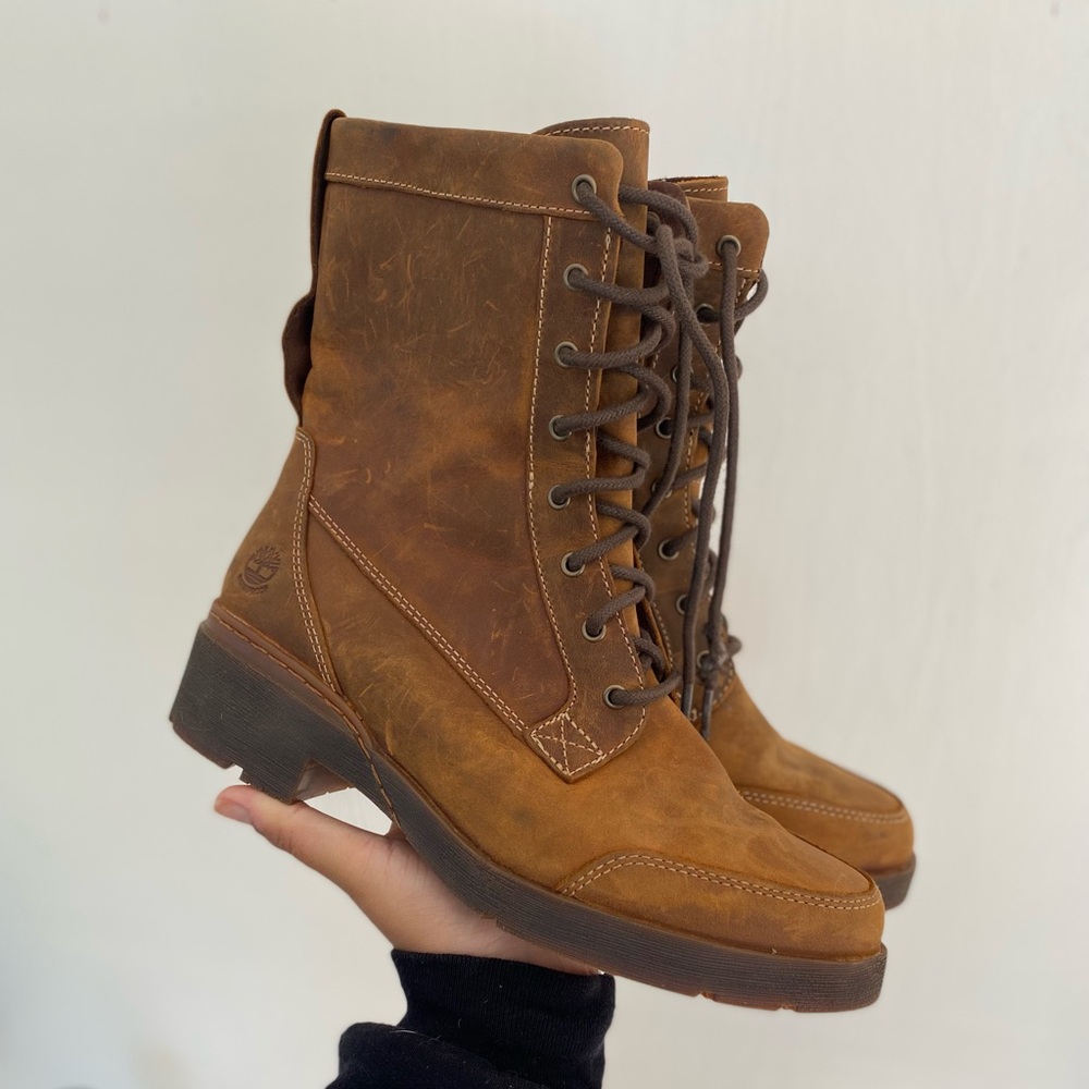 Timberland Women’s Brown Leather Combat Boots – Size 7
